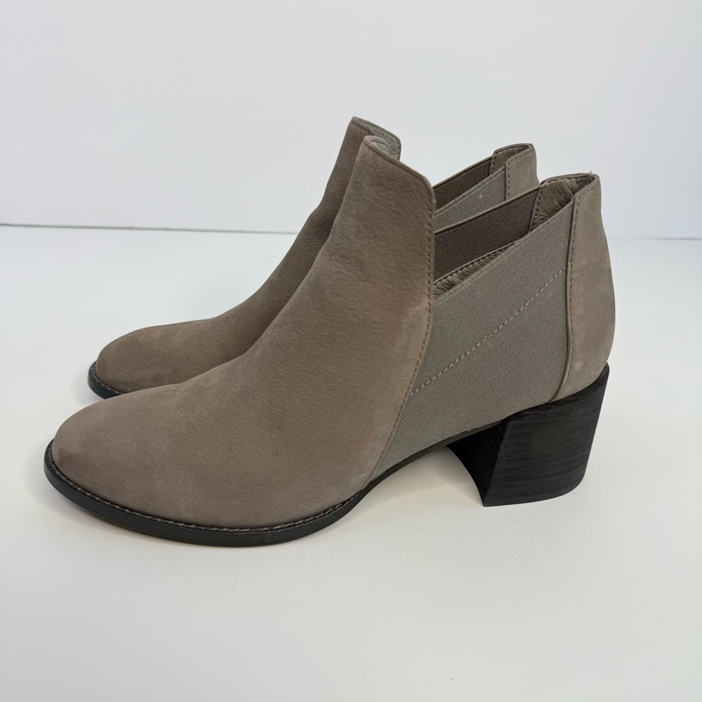 Eileen Fisher Block Heel Ankle Boots Women Size 9 Leather Slip On Taupe Neutral